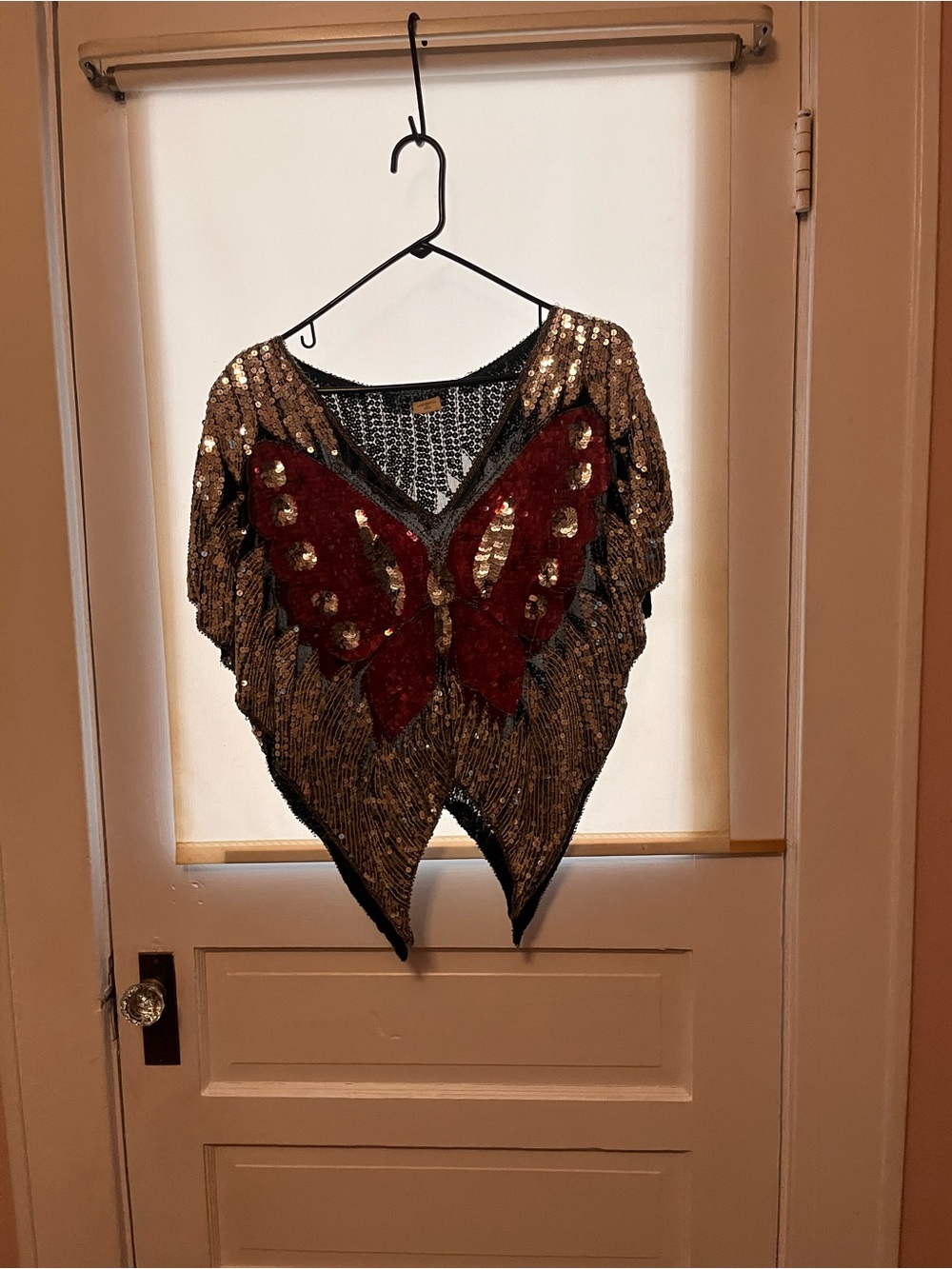 Vintage Sequin Butterfly Accent Women's Top - Red and Gold